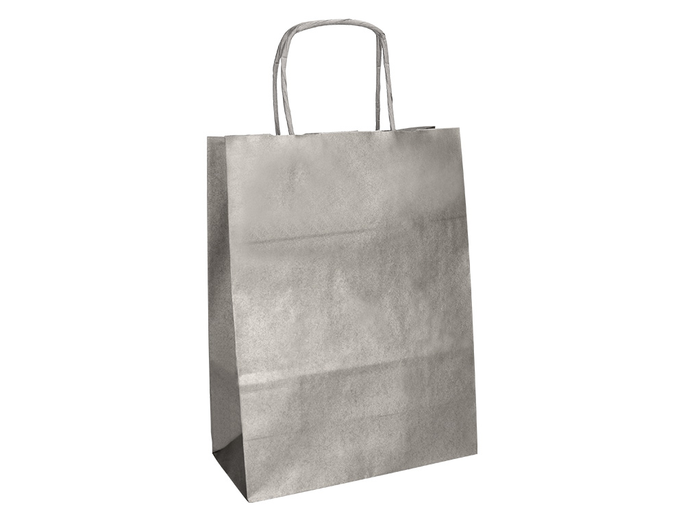 SAC PAPIER Q-CONNECT KRAFT L ANSE TORSADEE 320X400X14MM    COLORIS ARGENT
