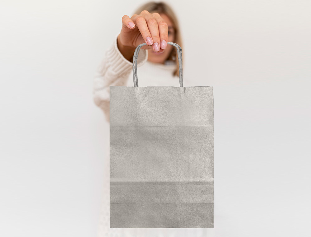 SAC PAPIER Q-CONNECT KRAFT L ANSE TORSADEE 320X400X14MM    COLORIS ARGENT