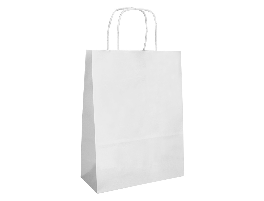 SAC PAPIER Q-CONNECT CELLULOSE L ANSE TORSADEE 320X400X14MM COLORIS BLANC