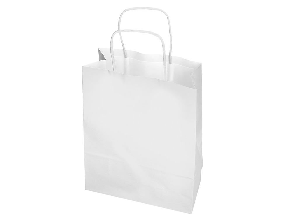 SAC PAPIER Q-CONNECT CELLULOSE L ANSE TORSADEE 320X400X14MM COLORIS BLANC