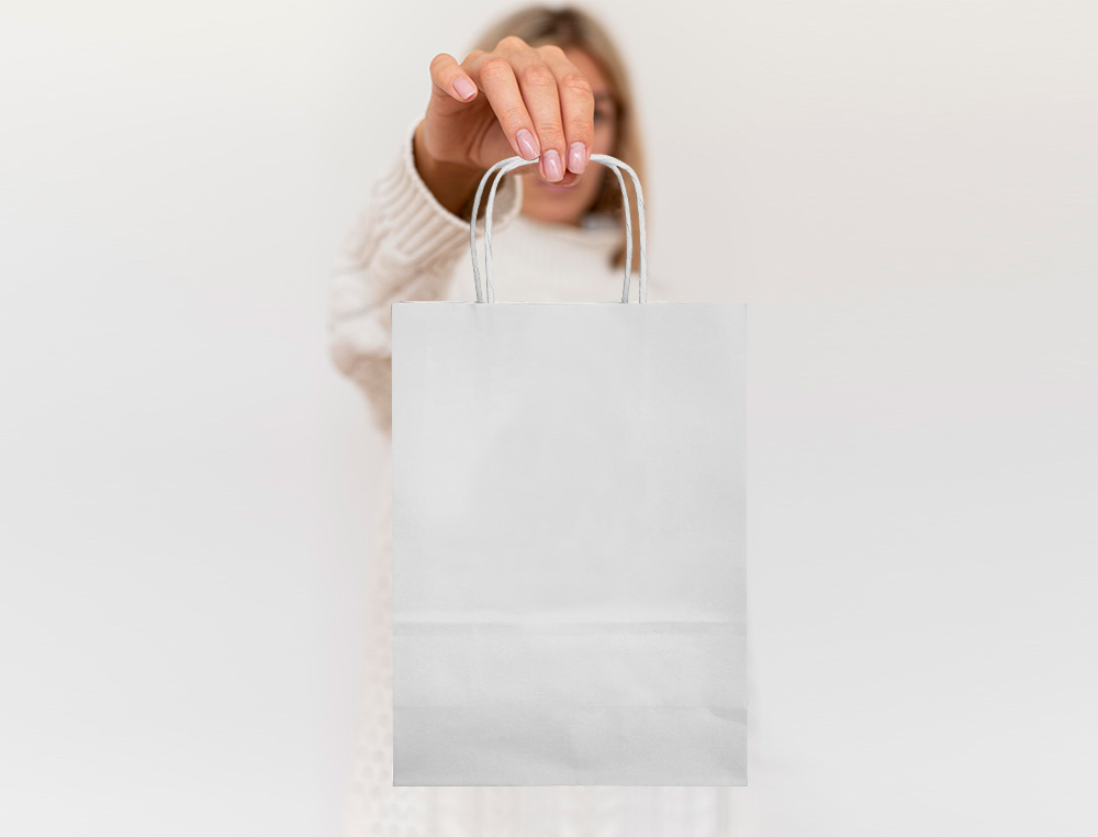 SAC PAPIER Q-CONNECT CELLULOSE L ANSE TORSADEE 320X400X14MM COLORIS BLANC