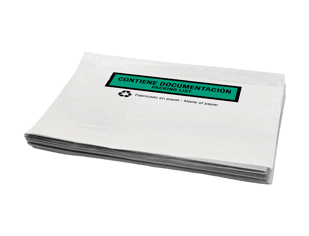 POCHETTE PORTE-DOCUMENTS Q-CONNECT 240X135MM AUTO-ADHESIVE EN PAPIER TEXTE ESPAGNOL ANGLAIS BOITE 100 UNITES