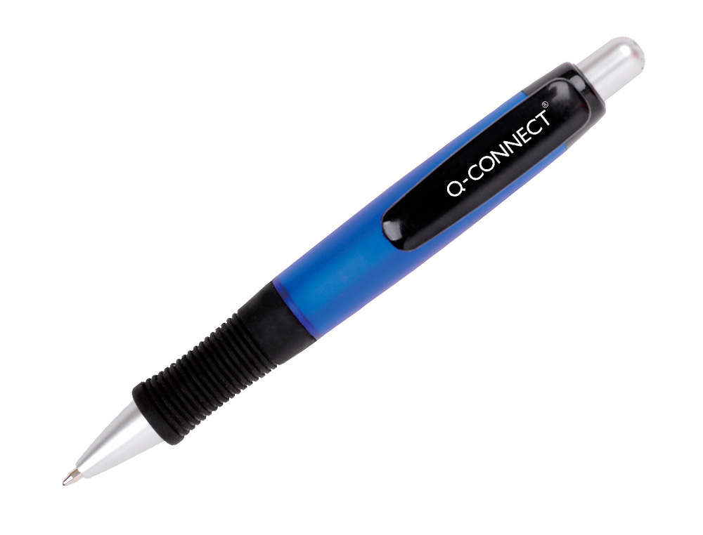STYLO-BILLE Q-CONNECT PREMIUM RETRACTABLE GRIP PREHENSION   CAOUTCHOUC POINTE 1MM COLORIS BLEU