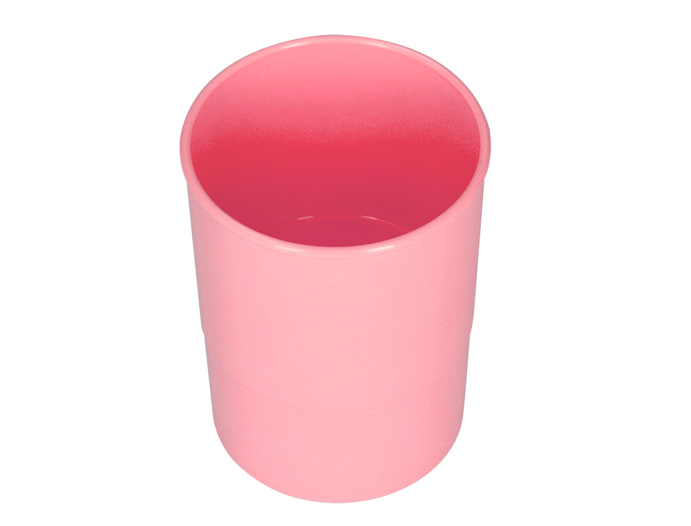 POT A CRAYONS Q-CONNECT PLASTIQUE DIAMETRE 75MM HAUTEUR 100MM COLORIS ROSE PASTEL OPAQUE