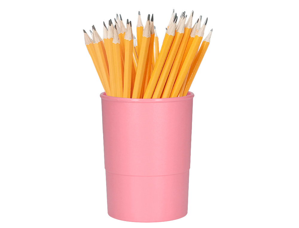 POT A CRAYONS Q-CONNECT PLASTIQUE DIAMETRE 75MM HAUTEUR 100MM COLORIS ROSE PASTEL OPAQUE