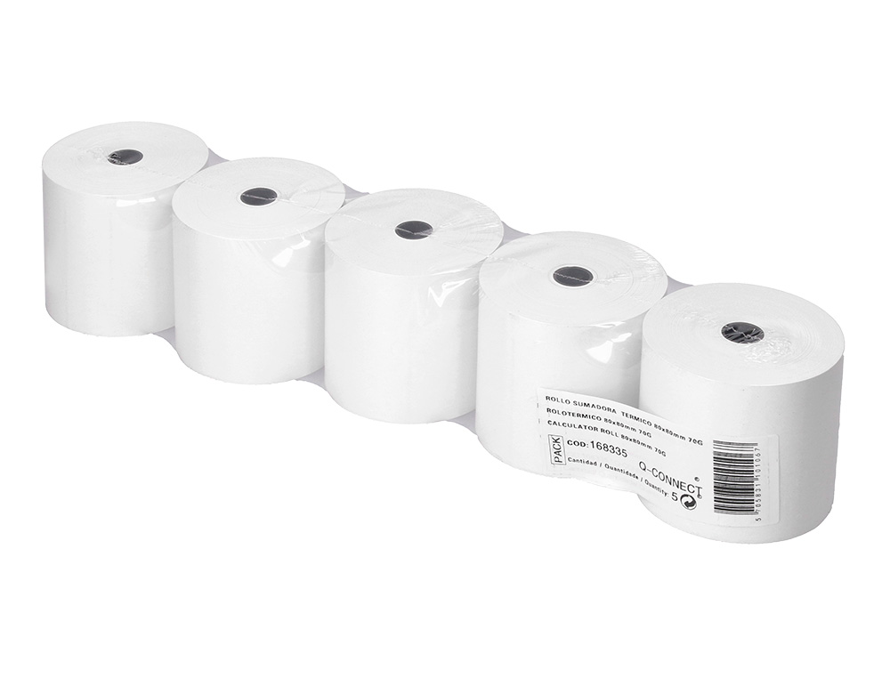 BOBINE THERMIQUE Q-CONNECT 80MM LARGEUR X 80MM DIAMETRE  70GR POUR TPE SANS BISPHENOL  A