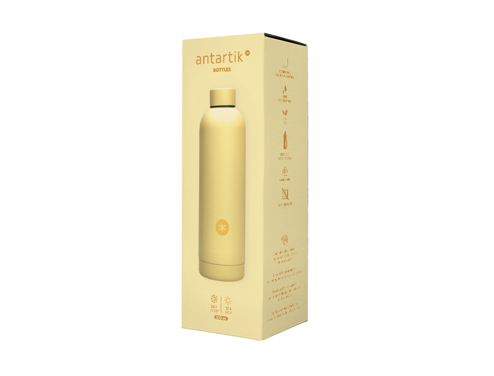 BOUTEILLE ISOTHERME ANTARTIK ACIER INOXYDABLE SANS BPA 500ML COLORIS JAUNE