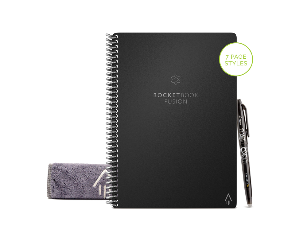 CAHIER CONNECTE BIC ROCKETBOOK FUSION EXECUTIVE REUTILISABLE A5 42P AVEC STYLO ET SERVIETTE MICROFIBRE