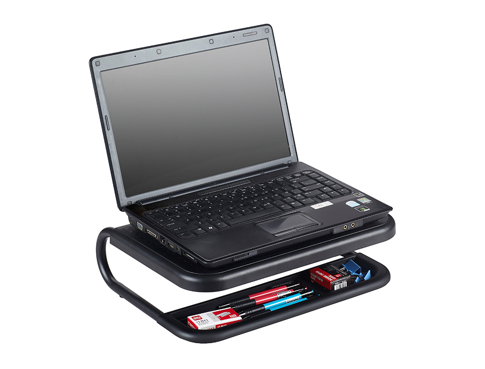 SUPPORT Q-CONNECT POUR ORDINATEUR PORTABLE ET MONITEUR PC AVEC PLATEAU D'ORGANISATION 380X295X110MM