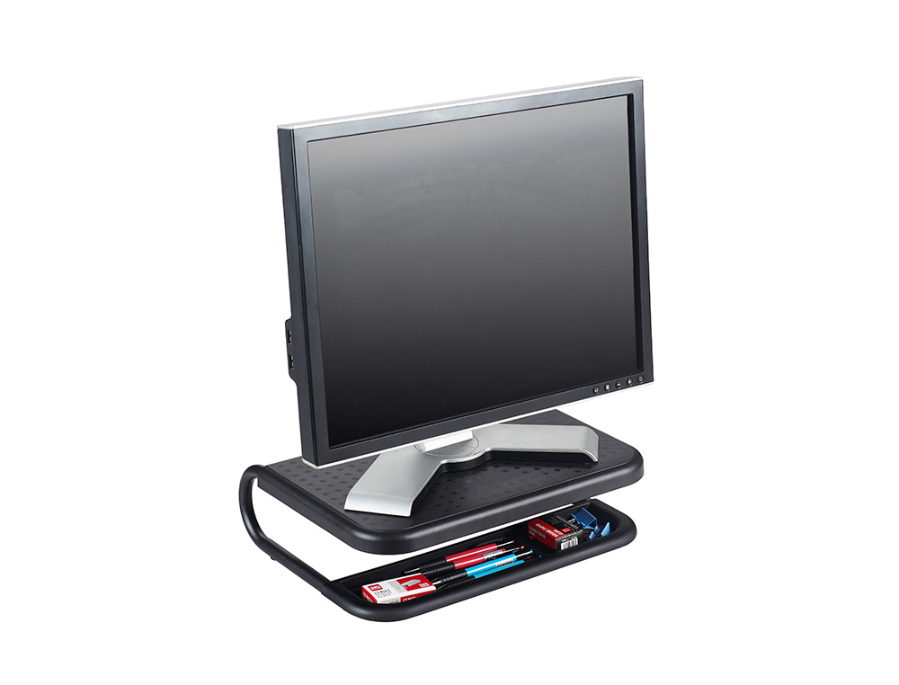 SUPPORT Q-CONNECT POUR ORDINATEUR PORTABLE ET MONITEUR PC AVEC PLATEAU D'ORGANISATION 380X295X110MM