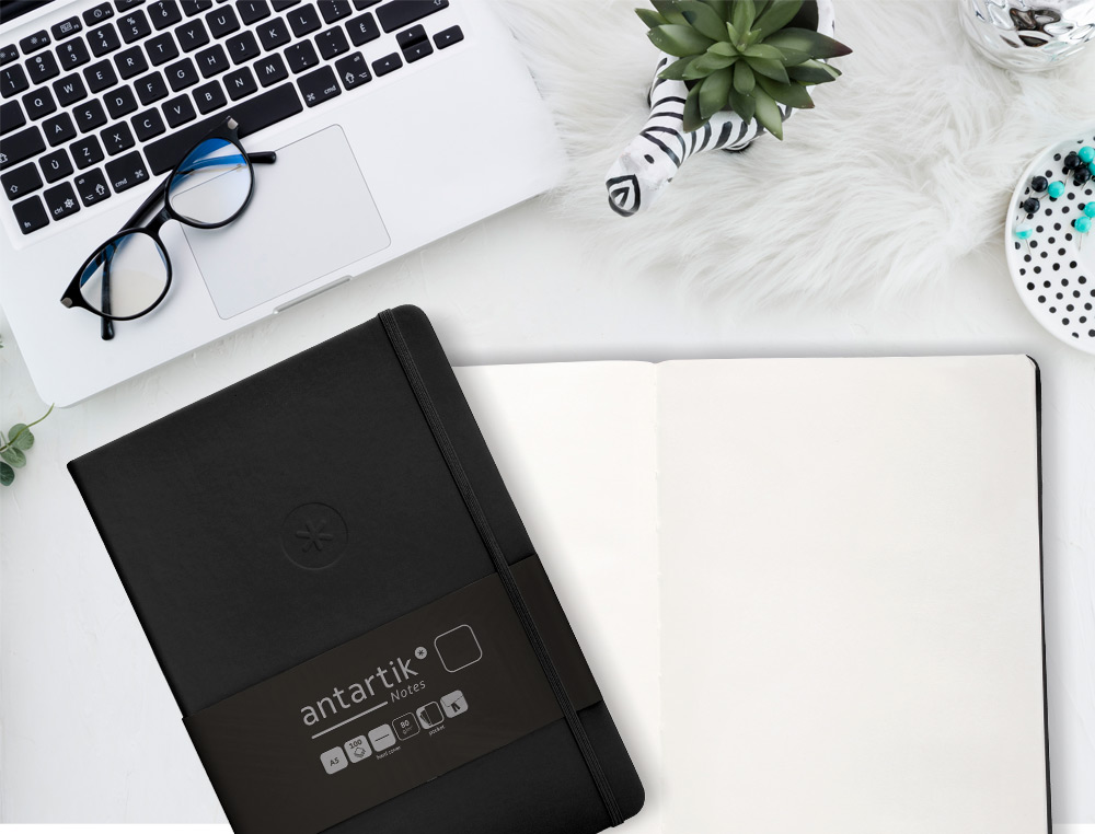 CARNET FERMETURE ELASTIQUE ANTARTIK NOTES COUVERTURE RIGIDE A4 PAPIER UNI IVOIRE 100 FEUILLES 80GR FSC COLORIS NOIR