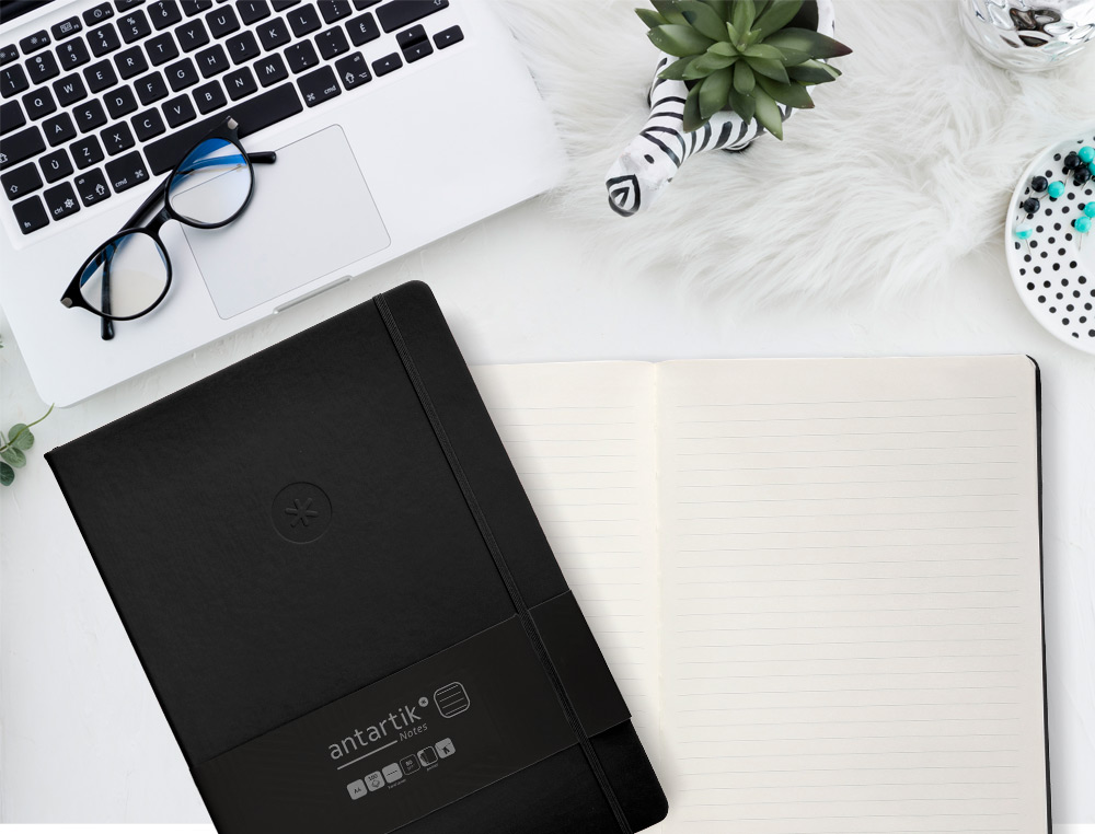 CARNET FERMETURE ELASTIQUE ANTARTIK NOTES COUVERTURE     RIGIDE A4 LIGNE 100 FEUILLES  80GR FSC COLORIS NOIR