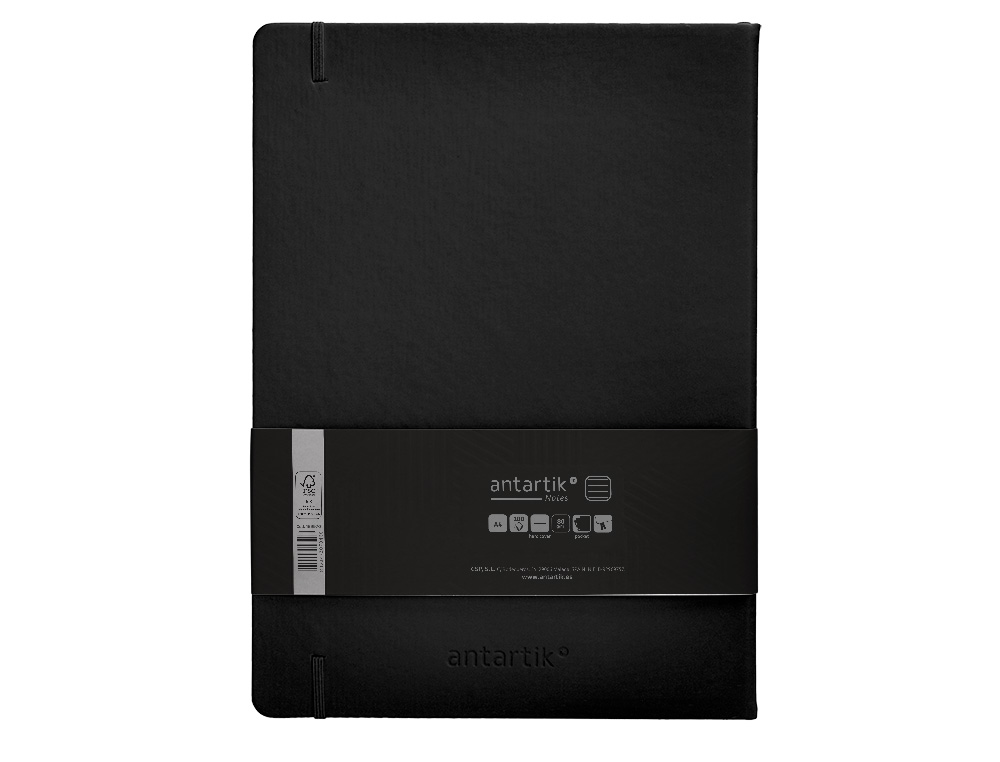 CARNET FERMETURE ELASTIQUE ANTARTIK NOTES COUVERTURE     RIGIDE A4 LIGNE 100 FEUILLES  80GR FSC COLORIS NOIR
