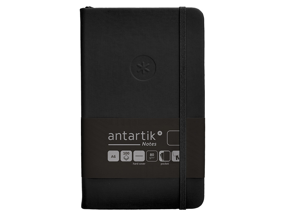 CARNET FERMETURE ELASTIQUE ANTARTIK NOTES COUVERTURE RIGIDE A6 PAPIER UNI IVOIRE 100 FEUILLES 80GR FSC COLORIS NOIR