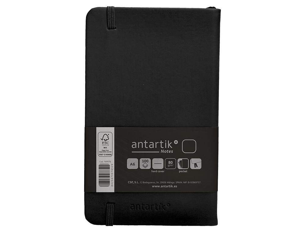 CARNET FERMETURE ELASTIQUE ANTARTIK NOTES COUVERTURE RIGIDE A6 PAPIER UNI IVOIRE 100 FEUILLES 80GR FSC COLORIS NOIR