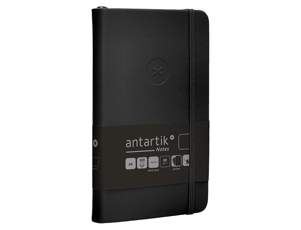 CARNET FERMETURE ELASTIQUE ANTARTIK NOTES COUVERTURE RIGIDE A6 PAPIER UNI IVOIRE 100 FEUILLES 80GR FSC COLORIS NOIR