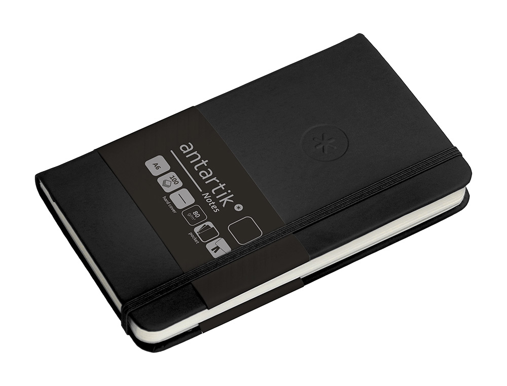 CARNET FERMETURE ELASTIQUE ANTARTIK NOTES COUVERTURE RIGIDE A6 PAPIER UNI IVOIRE 100 FEUILLES 80GR FSC COLORIS NOIR