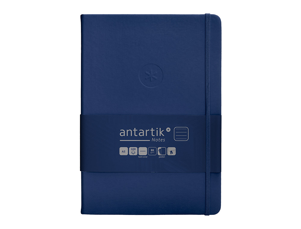 CARNET A5 ANTARTIK NOTES LIGNECOUVERTURE RIGIDE FERMETURE ELASTIQUE 100 PAGES 80GR COLORIS BLEU MARINE