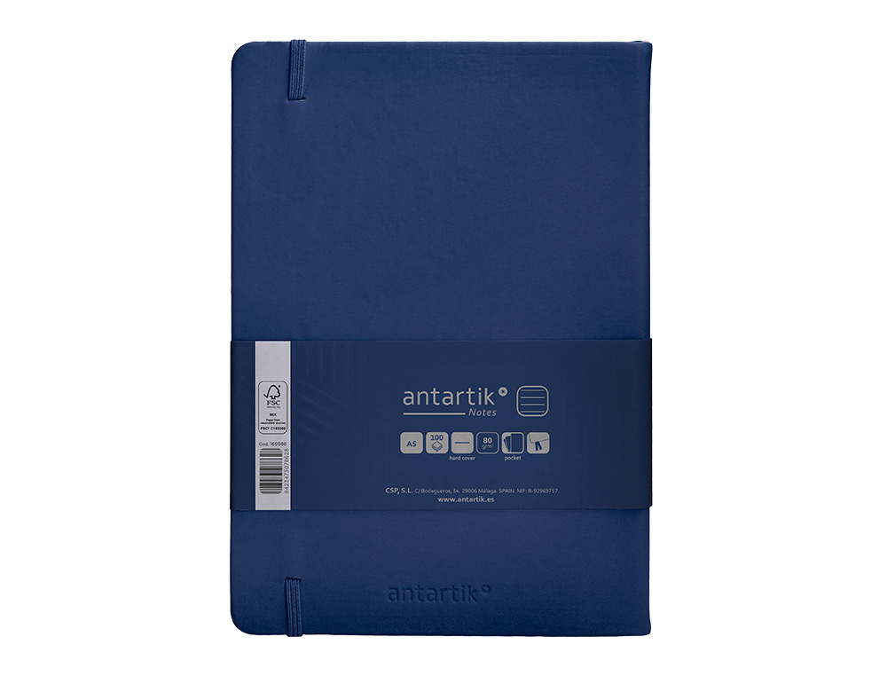 CARNET A5 ANTARTIK NOTES LIGNECOUVERTURE RIGIDE FERMETURE ELASTIQUE 100 PAGES 80GR COLORIS BLEU MARINE
