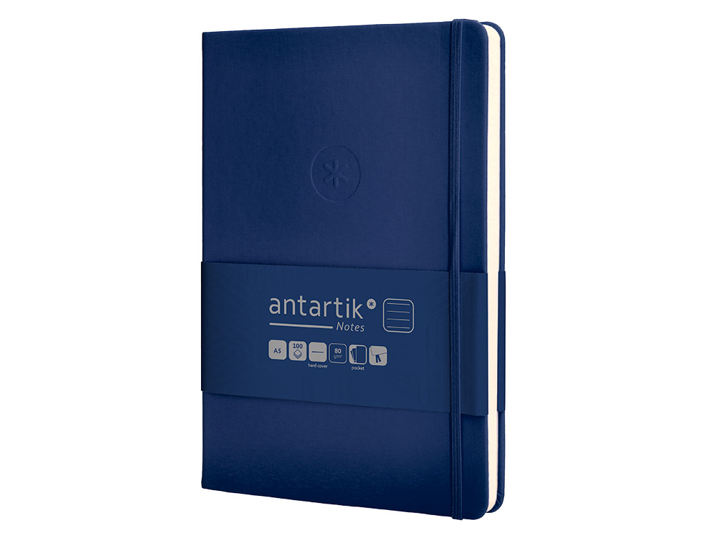 CARNET A5 ANTARTIK NOTES LIGNECOUVERTURE RIGIDE FERMETURE ELASTIQUE 100 PAGES 80GR COLORIS BLEU MARINE