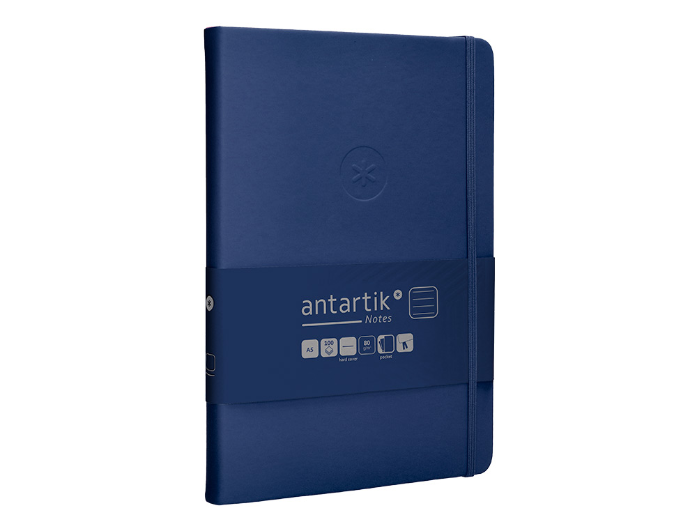 CARNET A5 ANTARTIK NOTES LIGNECOUVERTURE RIGIDE FERMETURE ELASTIQUE 100 PAGES 80GR COLORIS BLEU MARINE
