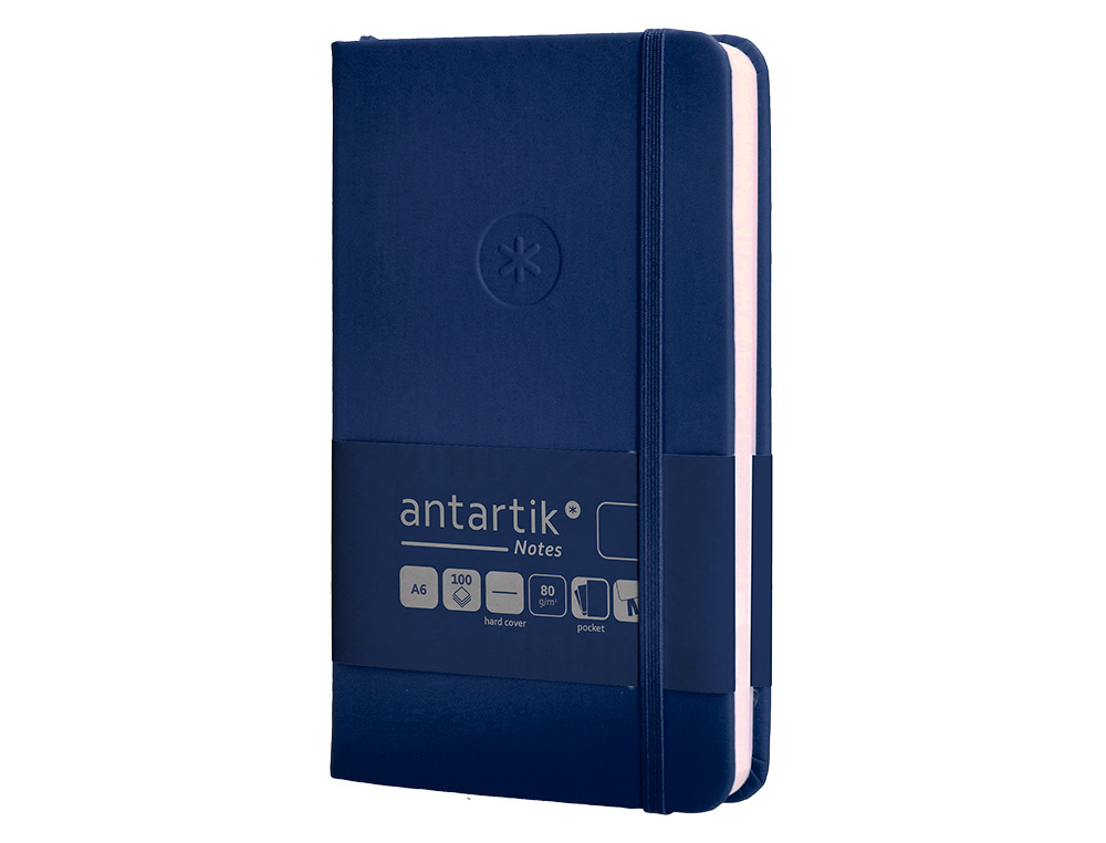 CARNET FERMETURE ELASTIQUE ANTARTIK NOTES COUVERTURE RIGIDE A6 PAPIER UNI IVOIRE 100 FEUILLES 80GR FSC BLEU MARINE