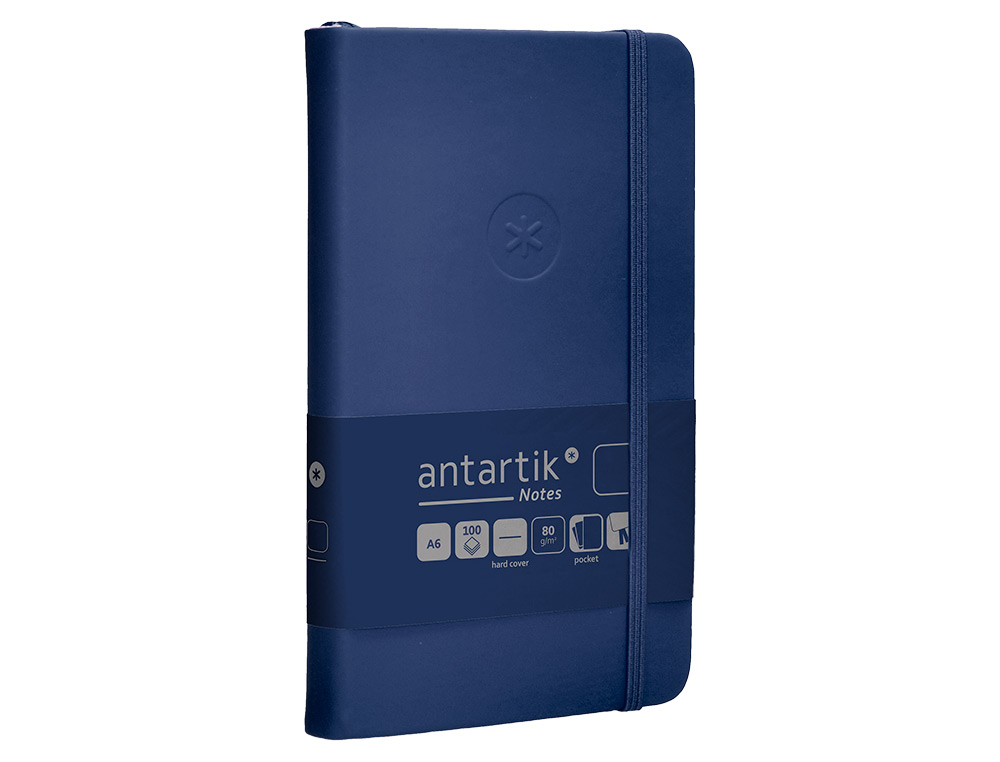 CARNET FERMETURE ELASTIQUE ANTARTIK NOTES COUVERTURE RIGIDE A6 PAPIER UNI IVOIRE 100 FEUILLES 80GR FSC BLEU MARINE