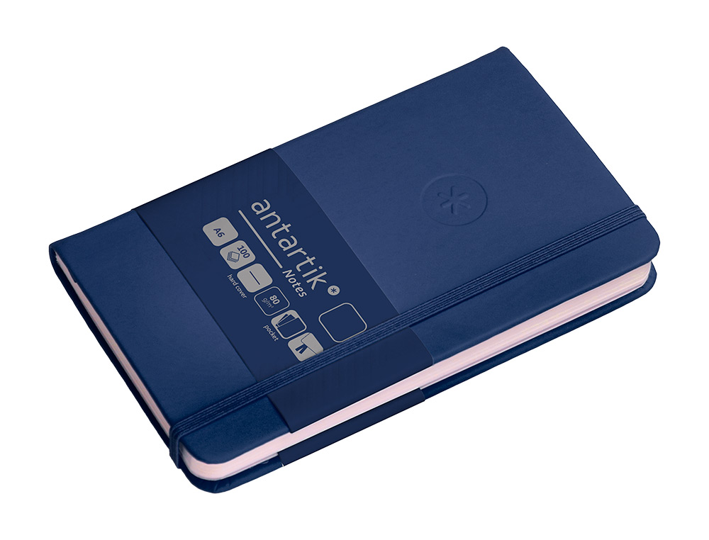 CARNET FERMETURE ELASTIQUE ANTARTIK NOTES COUVERTURE RIGIDE A6 PAPIER UNI IVOIRE 100 FEUILLES 80GR FSC BLEU MARINE