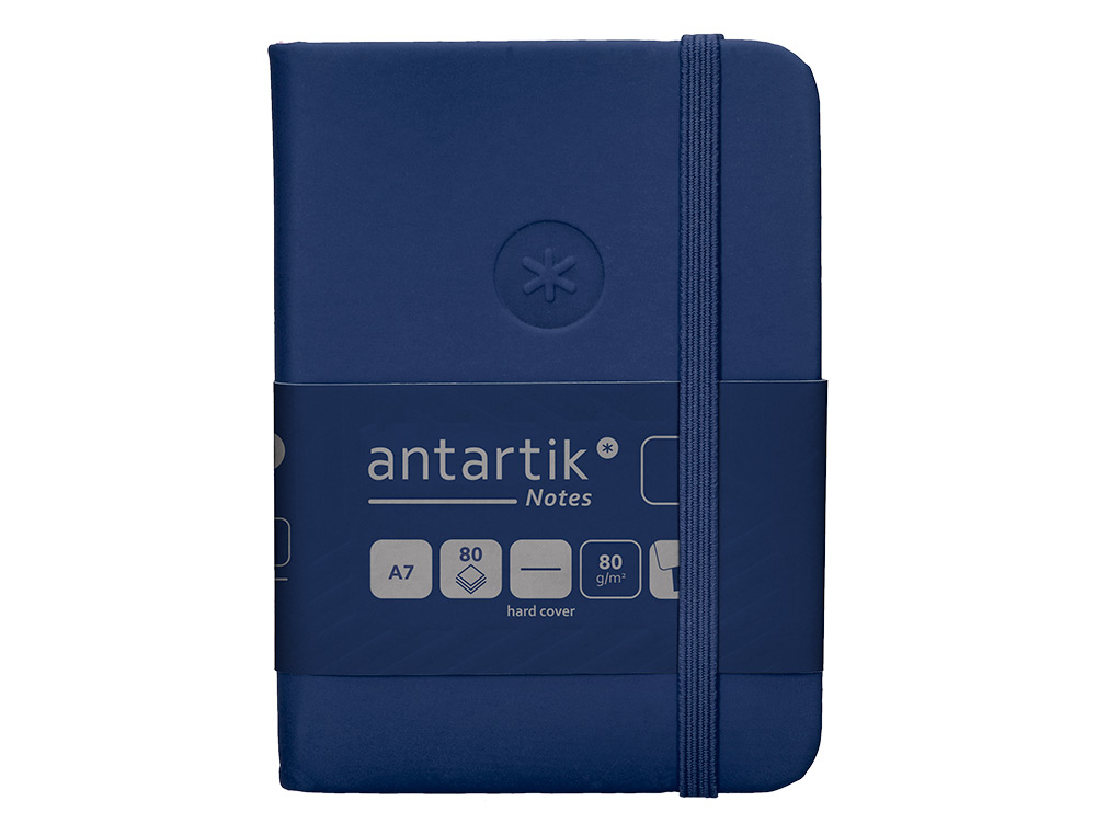 CARNET FERMETURE ELASTIQUE ANTARTIK NOTES COUVERTURE RIGIDE A7 PAPIER UNI IVOIRE 80FEUILLES 80GR FSC BLEU MARINE