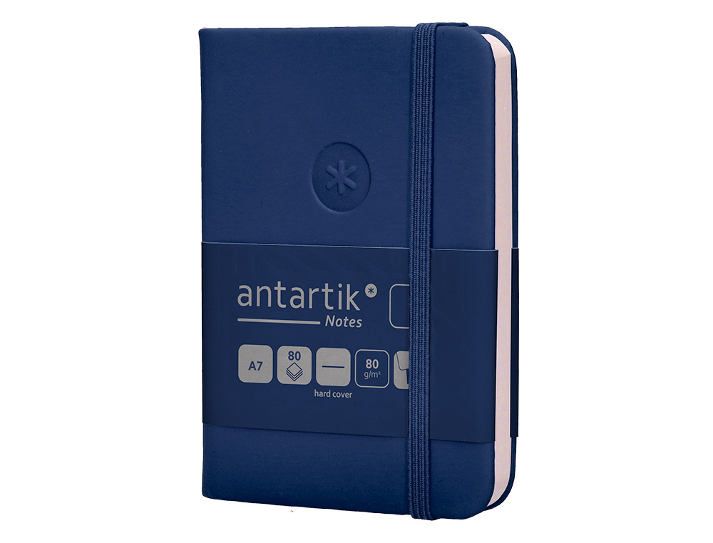 CARNET FERMETURE ELASTIQUE ANTARTIK NOTES COUVERTURE RIGIDE A7 PAPIER UNI IVOIRE 80FEUILLES 80GR FSC BLEU MARINE