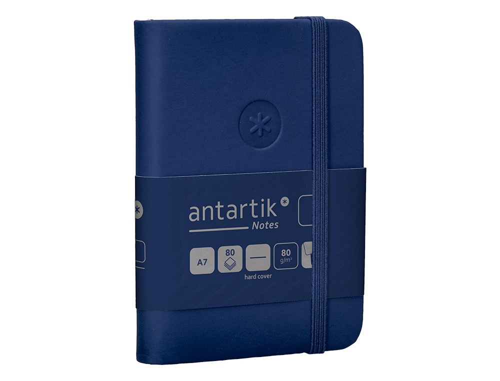 CARNET FERMETURE ELASTIQUE ANTARTIK NOTES COUVERTURE RIGIDE A7 PAPIER UNI IVOIRE 80FEUILLES 80GR FSC BLEU MARINE
