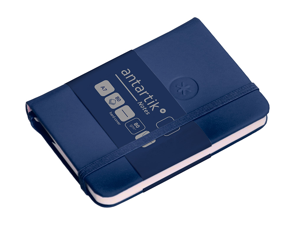 CARNET FERMETURE ELASTIQUE ANTARTIK NOTES COUVERTURE RIGIDE A7 PAPIER UNI IVOIRE 80FEUILLES 80GR FSC BLEU MARINE