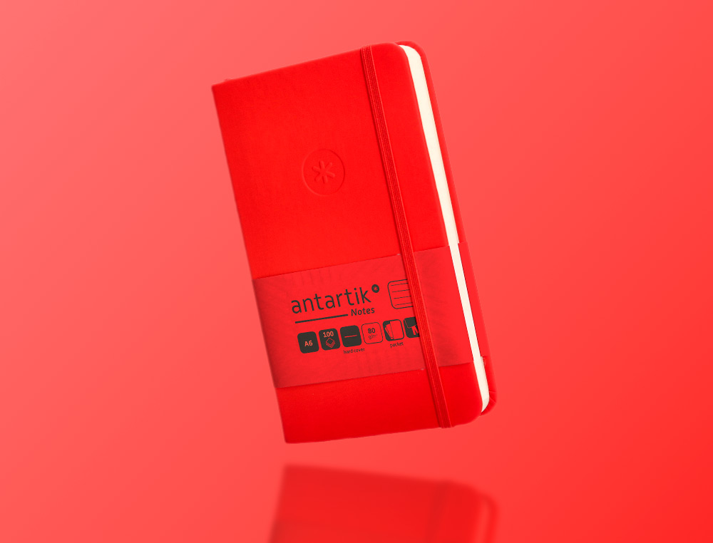 CARNET FERMETURE ELASTIQUE ANTARTIK NOTES COUVERTURE RIGIDE A6 LIGNE 100 FEUILLES 80GR FSC COLORIS ROUGE