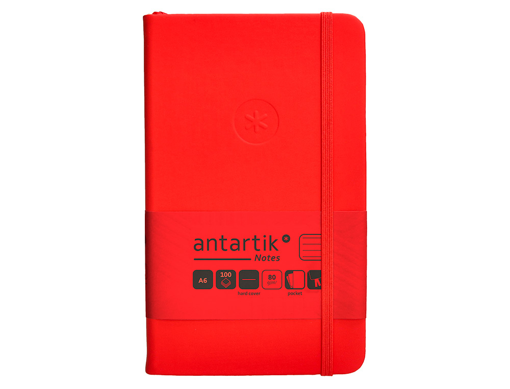 CARNET FERMETURE ELASTIQUE ANTARTIK NOTES COUVERTURE RIGIDE A6 LIGNE 100 FEUILLES 80GR FSC COLORIS ROUGE