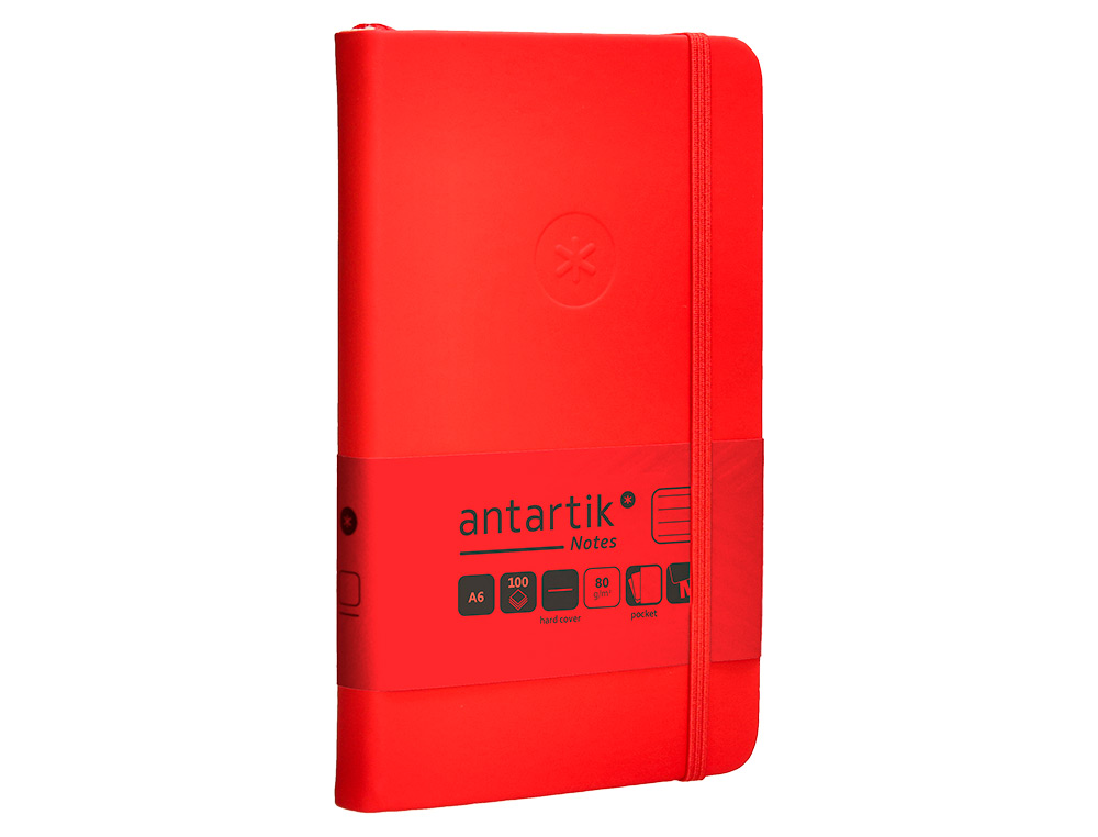 CARNET FERMETURE ELASTIQUE ANTARTIK NOTES COUVERTURE RIGIDE A6 LIGNE 100 FEUILLES 80GR FSC COLORIS ROUGE