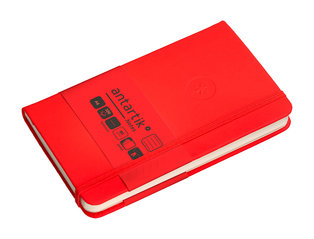 CARNET FERMETURE ELASTIQUE ANTARTIK NOTES COUVERTURE RIGIDE A6 LIGNE 100 FEUILLES 80GR FSC COLORIS ROUGE