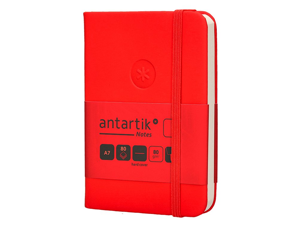CARNET A7 ANTARTIK NOTES PAPIER UNI IVOIRE COUVERTURE RIGIDE FERMETURE ELASTIQUE 80 PAGES 80GR COLORIS ROUGE