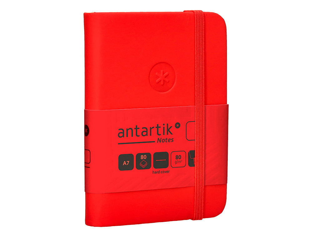 CARNET A7 ANTARTIK NOTES PAPIER UNI IVOIRE COUVERTURE RIGIDE FERMETURE ELASTIQUE 80 PAGES 80GR COLORIS ROUGE