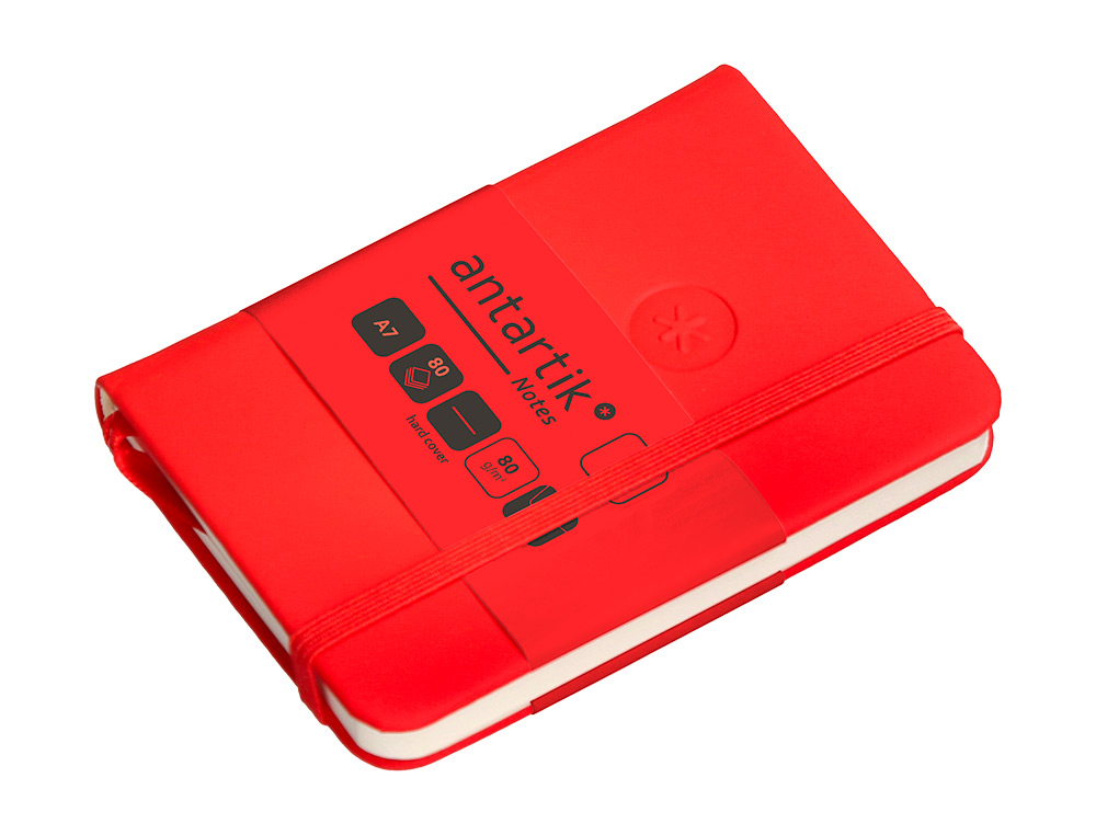 CARNET A7 ANTARTIK NOTES PAPIER UNI IVOIRE COUVERTURE RIGIDE FERMETURE ELASTIQUE 80 PAGES 80GR COLORIS ROUGE