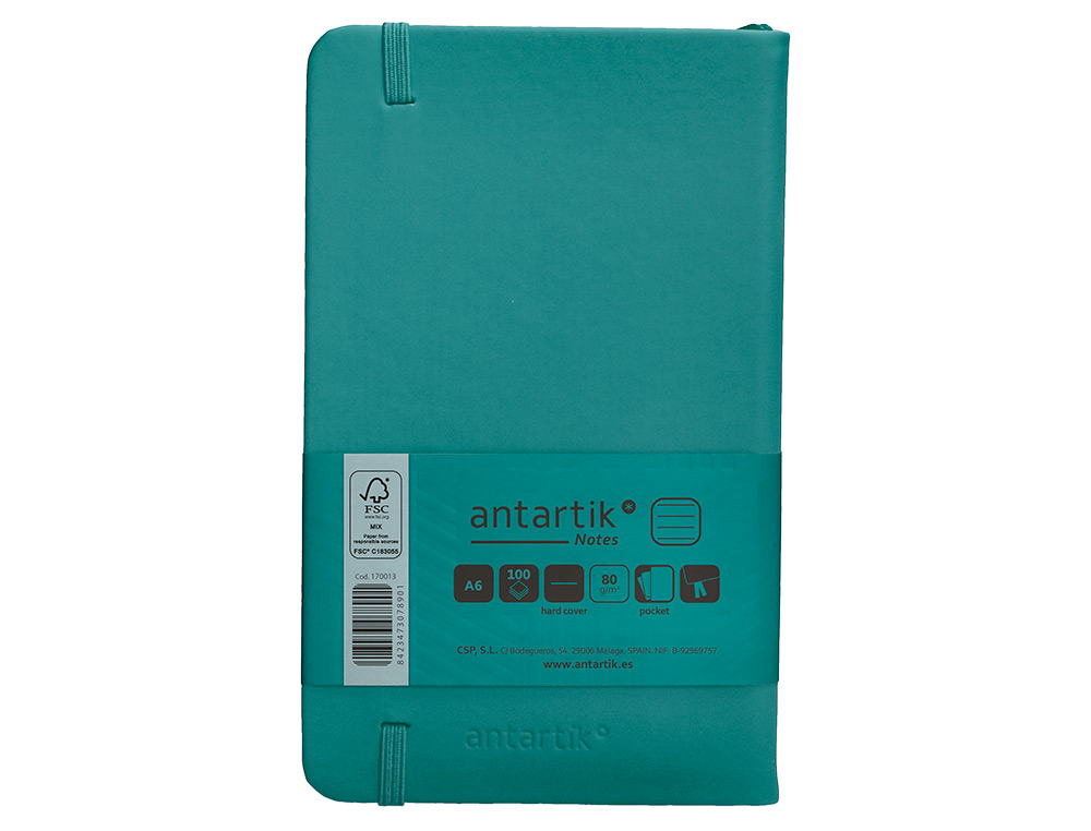 CARNET FERMETURE ELASTIQUE ANTARTIK NOTES COUVERTURE     RIGIDE A6 LIGNE 100 FEUILLES  80GR FSC COLORIS VERT PAON
