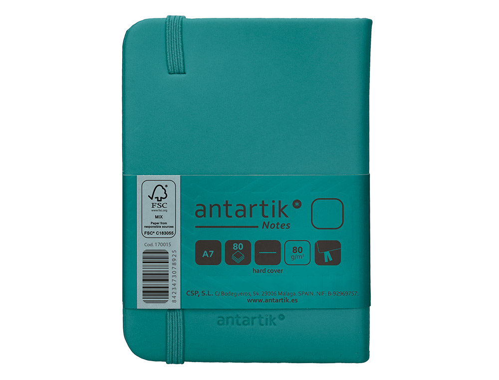 CARNET A7 ANTARTIK NOTES PAPIER UNI IVOIRE COUVERTURE RIGIDE FERMETURE ELASTIQUE 80 PAGES 80GR COLORIS VERT PAON