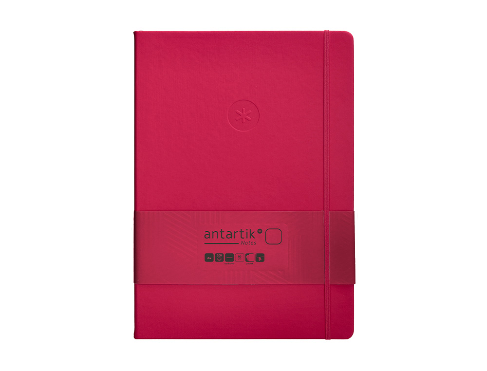 CARNET A4 ANTARTIK NOTES PAPIER UNI IVOIRE COUVERTURE RIGIDE FERMETURE ELASTIQUE 100PAGES 80GR COLORIS FRAMBOISE