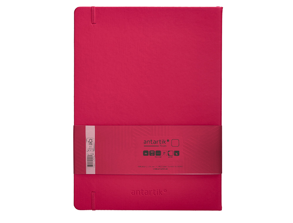 CARNET A4 ANTARTIK NOTES PAPIER UNI IVOIRE COUVERTURE RIGIDE FERMETURE ELASTIQUE 100PAGES 80GR COLORIS FRAMBOISE
