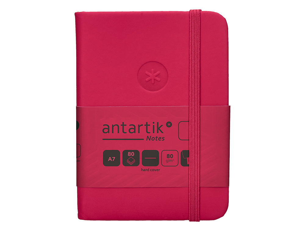 CARNET A7 ANTARTIK NOTES PAPIER UNI IVOIRE COUVERTURE  RIGIDE FERMETURE ELASTIQUE 80 PAGES 80GR COLORIS FRAMBOISE