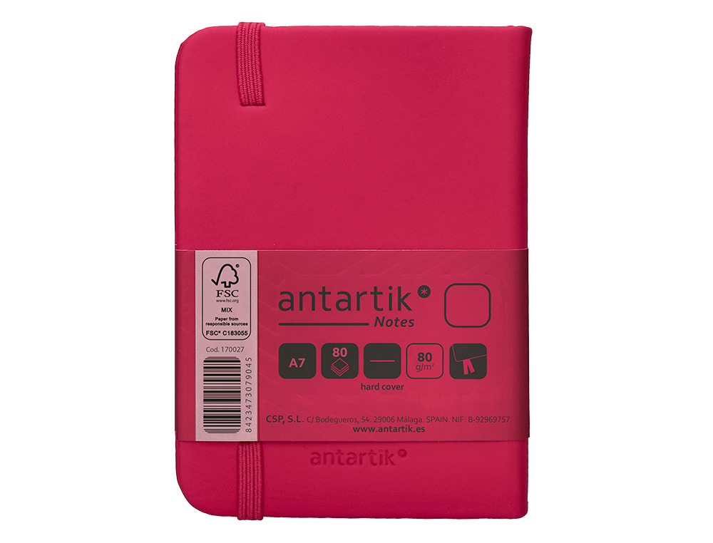CARNET A7 ANTARTIK NOTES PAPIER UNI IVOIRE COUVERTURE  RIGIDE FERMETURE ELASTIQUE 80 PAGES 80GR COLORIS FRAMBOISE