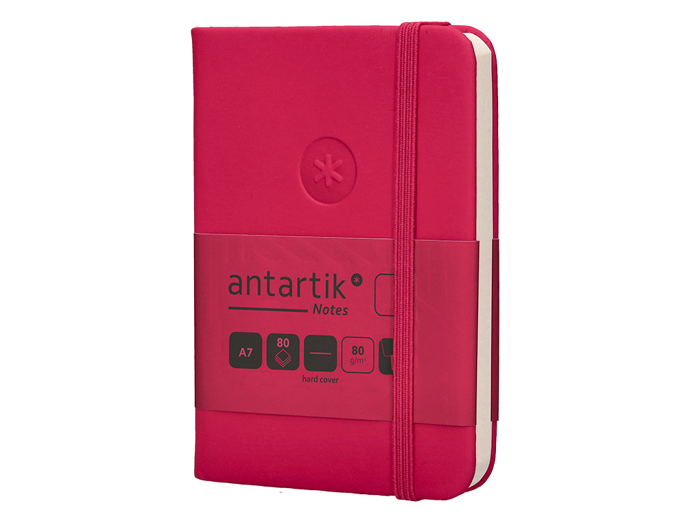 CARNET A7 ANTARTIK NOTES PAPIER UNI IVOIRE COUVERTURE  RIGIDE FERMETURE ELASTIQUE 80 PAGES 80GR COLORIS FRAMBOISE