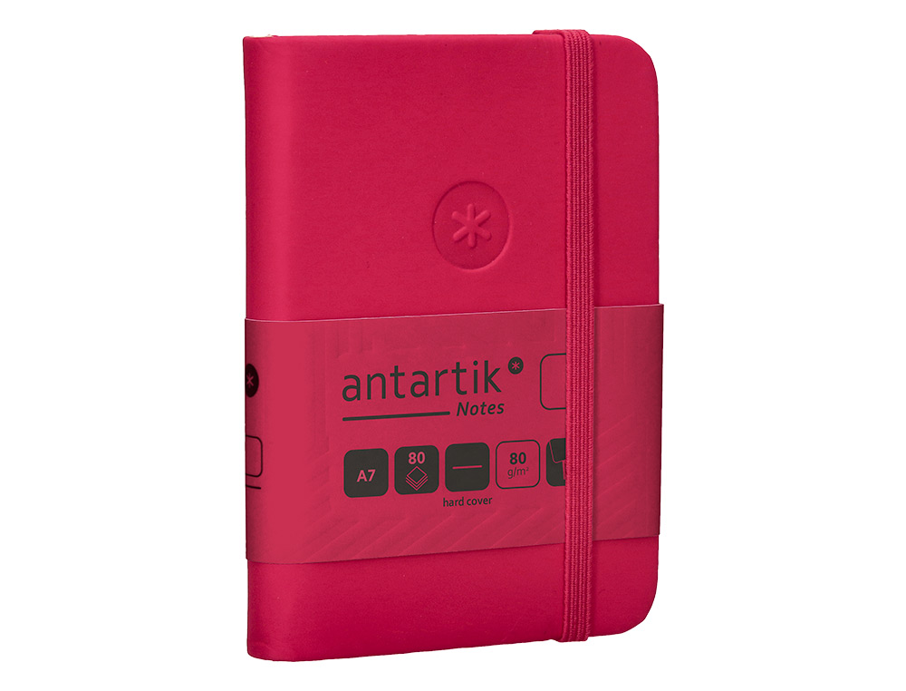 CARNET A7 ANTARTIK NOTES PAPIER UNI IVOIRE COUVERTURE  RIGIDE FERMETURE ELASTIQUE 80 PAGES 80GR COLORIS FRAMBOISE