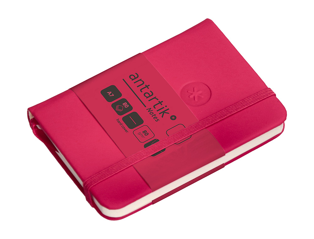 CARNET A7 ANTARTIK NOTES PAPIER UNI IVOIRE COUVERTURE  RIGIDE FERMETURE ELASTIQUE 80 PAGES 80GR COLORIS FRAMBOISE