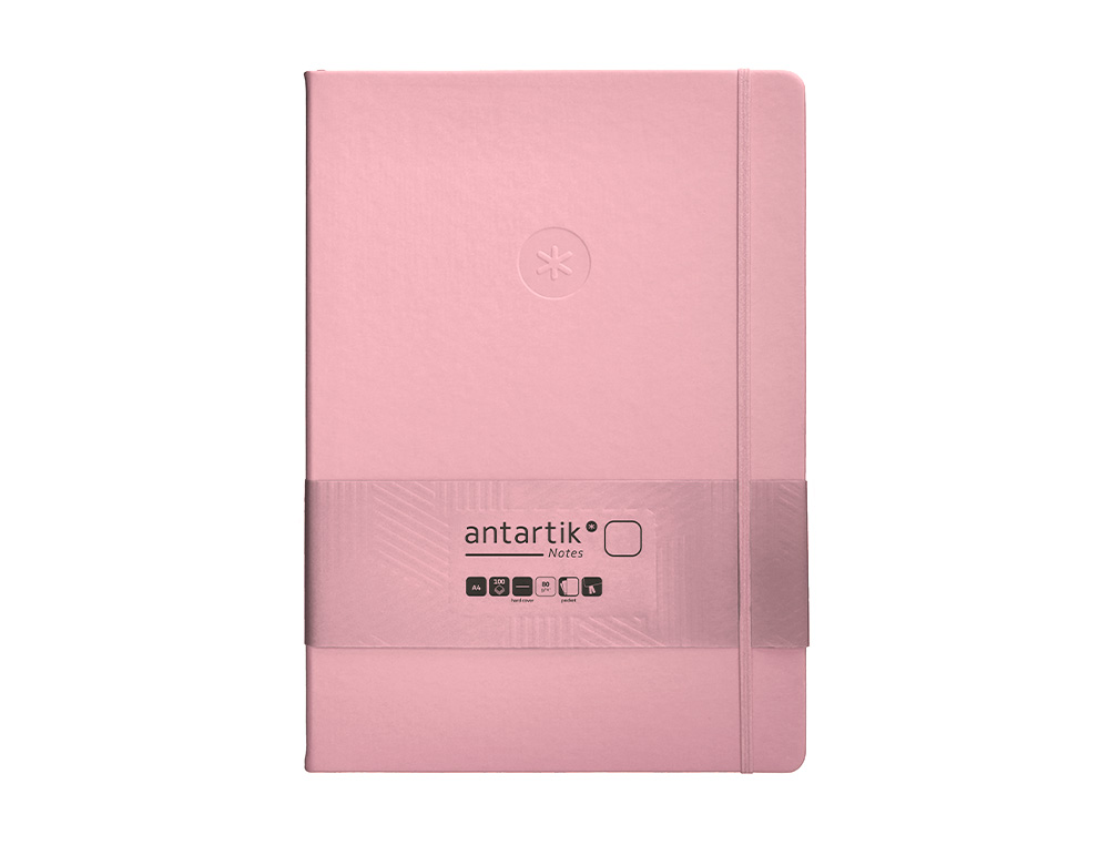 CARNET FERMETURE ELASTIQUE ANTARTIK NOTES COUVERTURE RIGIDE A4 PAPIER UNI IVOIRE 100 FEUILLES 80GR FSC ROSE PASTEL