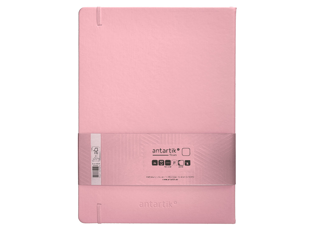 CARNET FERMETURE ELASTIQUE ANTARTIK NOTES COUVERTURE RIGIDE A4 PAPIER UNI IVOIRE 100 FEUILLES 80GR FSC ROSE PASTEL
